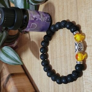 Lava stone bracelet with yellow chakra beads & OWL.